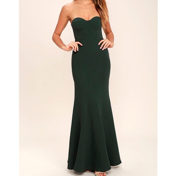 Lulus Dresses & Skirts - Lulus Dark Green Strapless Bustier Maxi Dress
